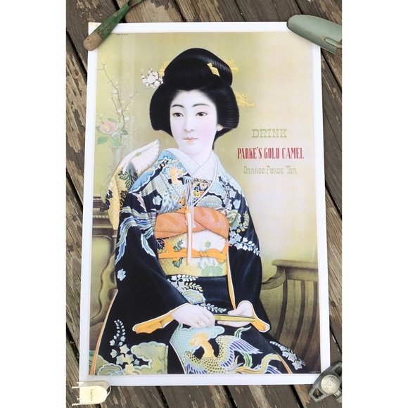 Parke's Gold Camel Geisha Poster Tea Vintage Arte numbered 24" x 36"